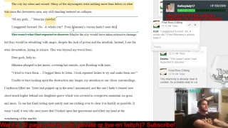 Manuscript page being edited on screen with a bearded editor on webcam and a 'Want edits?' prompt