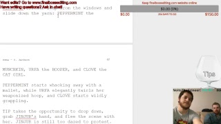 Screenplay with characters Peppermint and Tip open in an editor, with the Final Boss 'Tips' logo and editor webcam