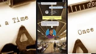 Phone choose-your-own-adventure game chat over a sepia typewriter background reading 'Once upon a Time'